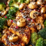 Pomegranate Ginger Chicken with Mushrooms & Roasted Broccoli First Image