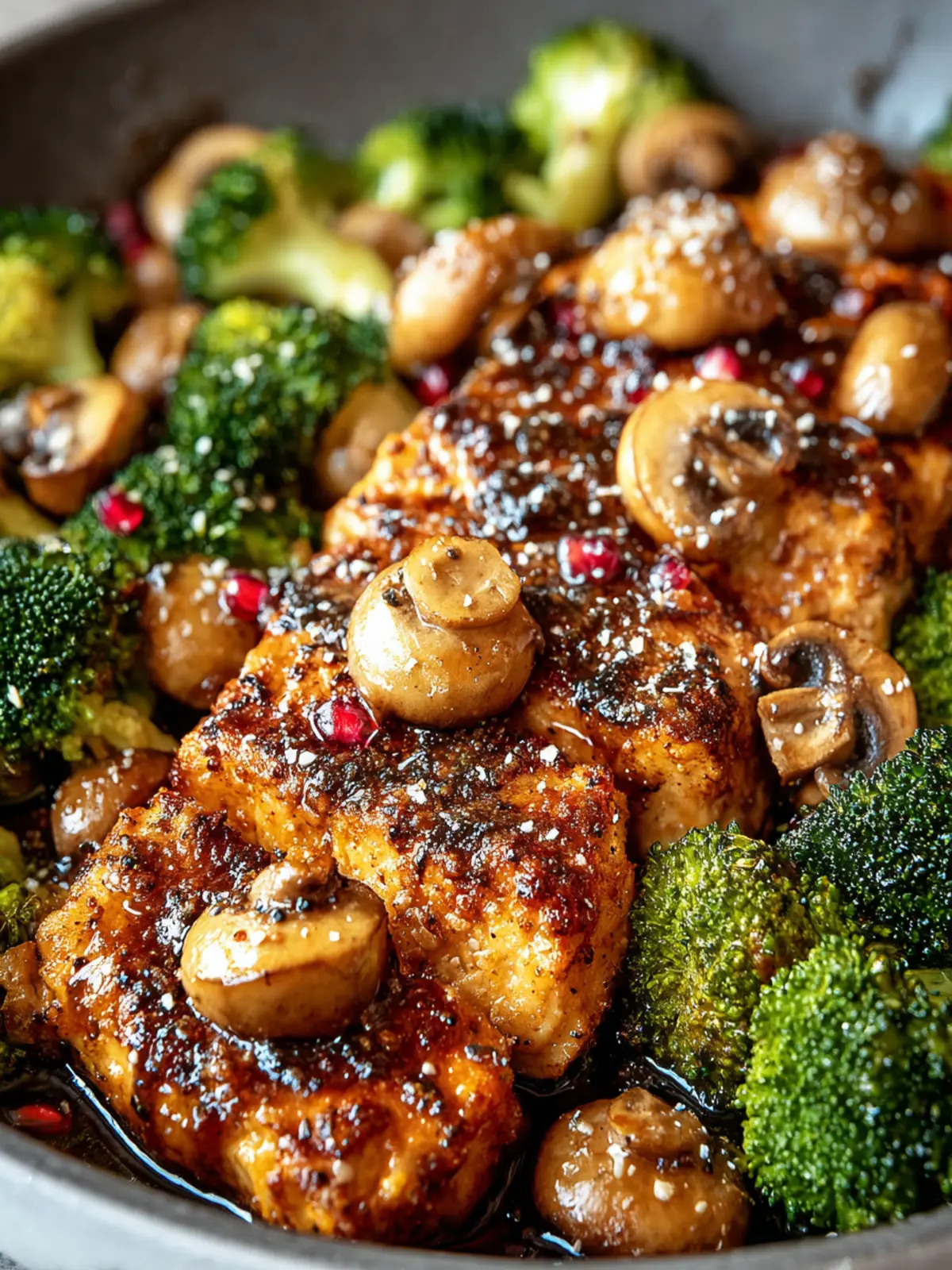 Pomegranate Ginger Chicken with Mushrooms & Roasted Broccoli First Image