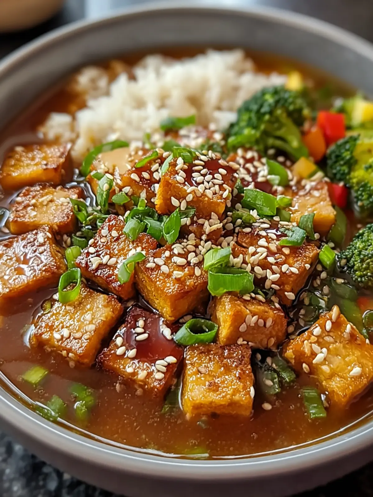 Ginger Miso Brothy Soup with Crispy Shredded Sesame Tofu Delight First Image