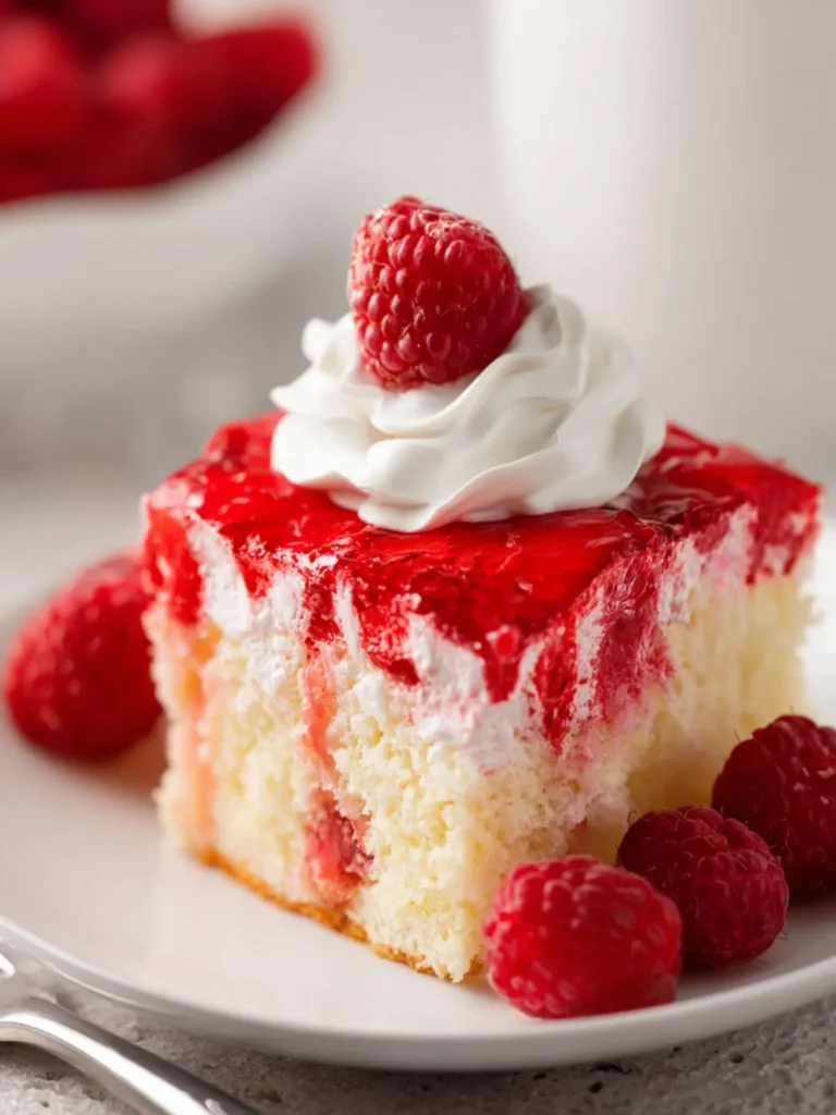 Raspberry Poke Cake With A White Cake Mix First Image