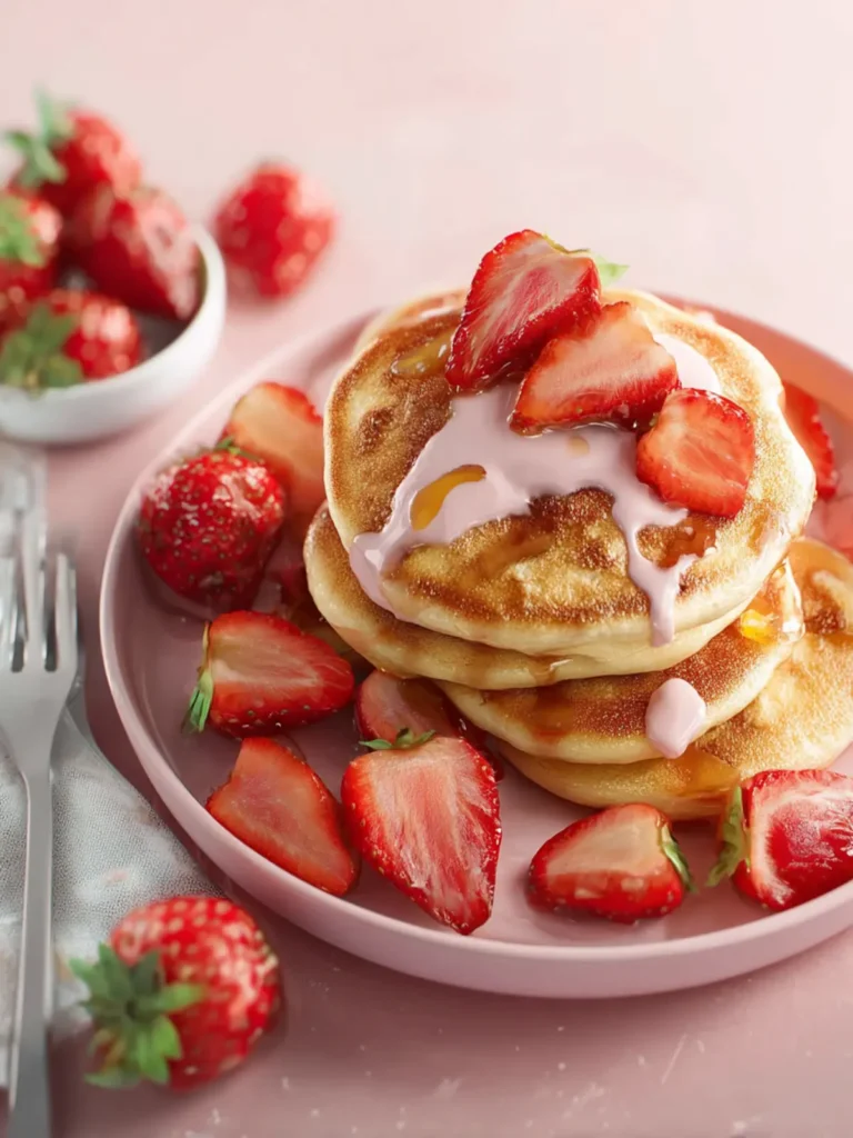 Fluffy Strawberry Pancakes First Image
